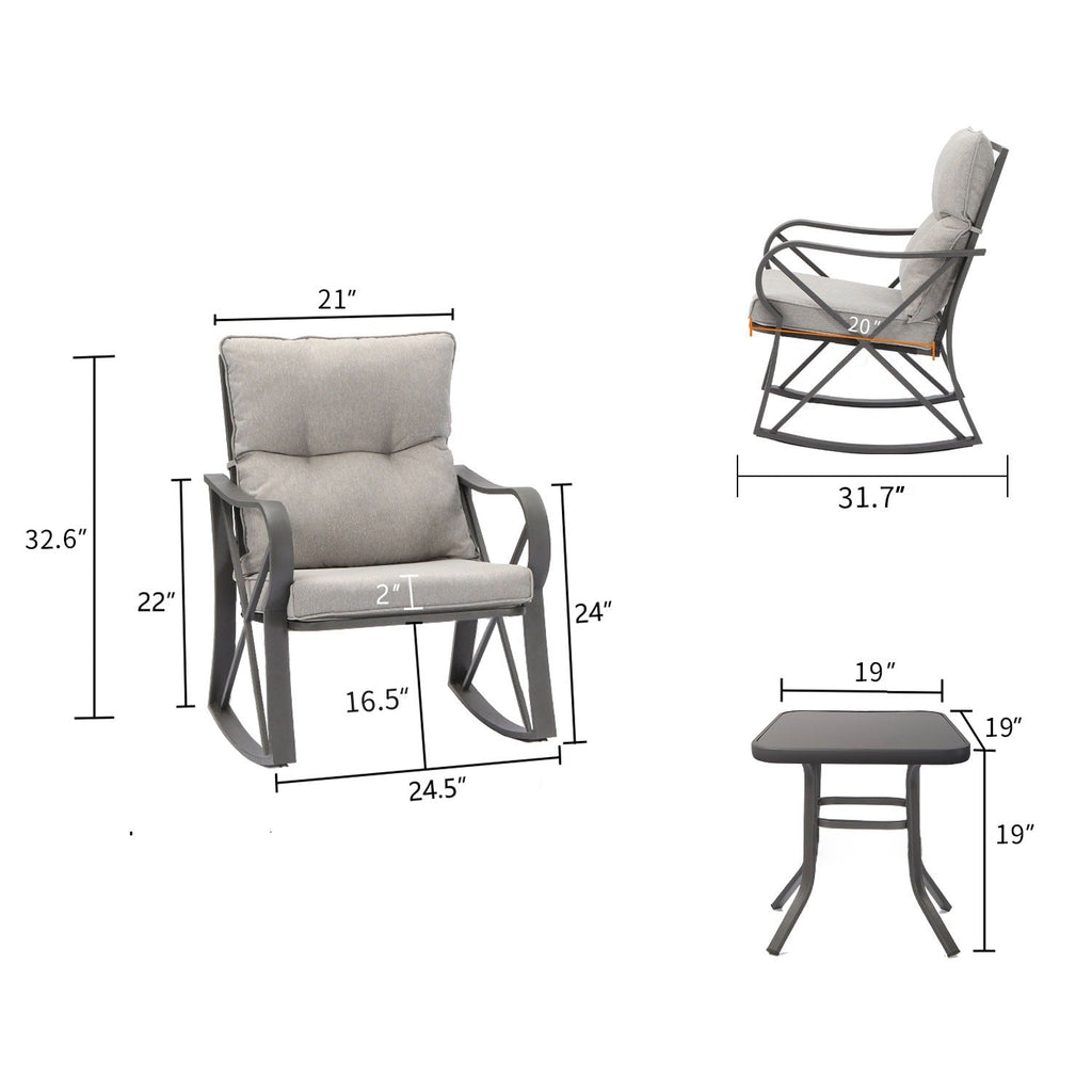 Ensemble de 3 chaises à bascule d'extérieur COSIEST avec table d'appoint