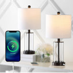 Lampe de table à LED Cabell 21 en verre, contemporaine et moderne, avec chargeur USB, bronze huilé (lot de 2) par JONATHAN Y