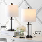 Lampe de table à LED Cabell 21 en verre, contemporaine et moderne, avec chargeur USB, bronze huilé (lot de 2) par JONATHAN Y