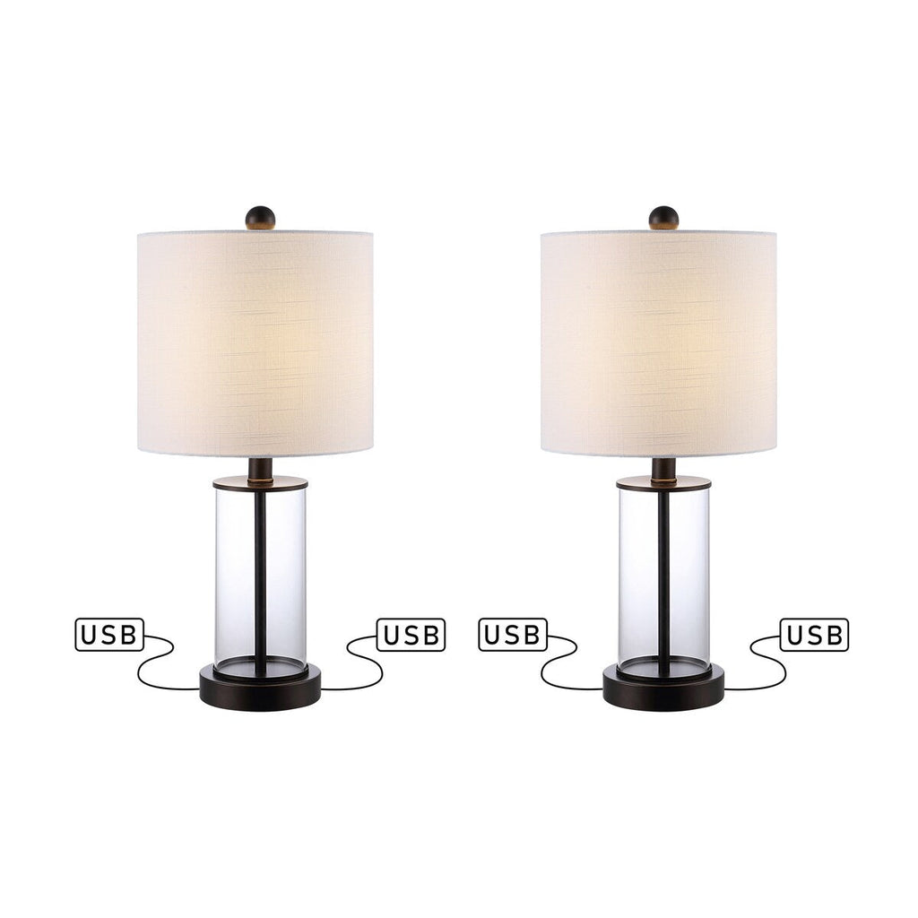 Lampe de table à LED Cabell 21 en verre, contemporaine et moderne, avec chargeur USB, bronze huilé (lot de 2) par JONATHAN Y