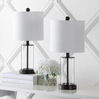 Lampe de table à LED Cabell 21 en verre, contemporaine et moderne, avec chargeur USB, bronze huilé (lot de 2) par JONATHAN Y