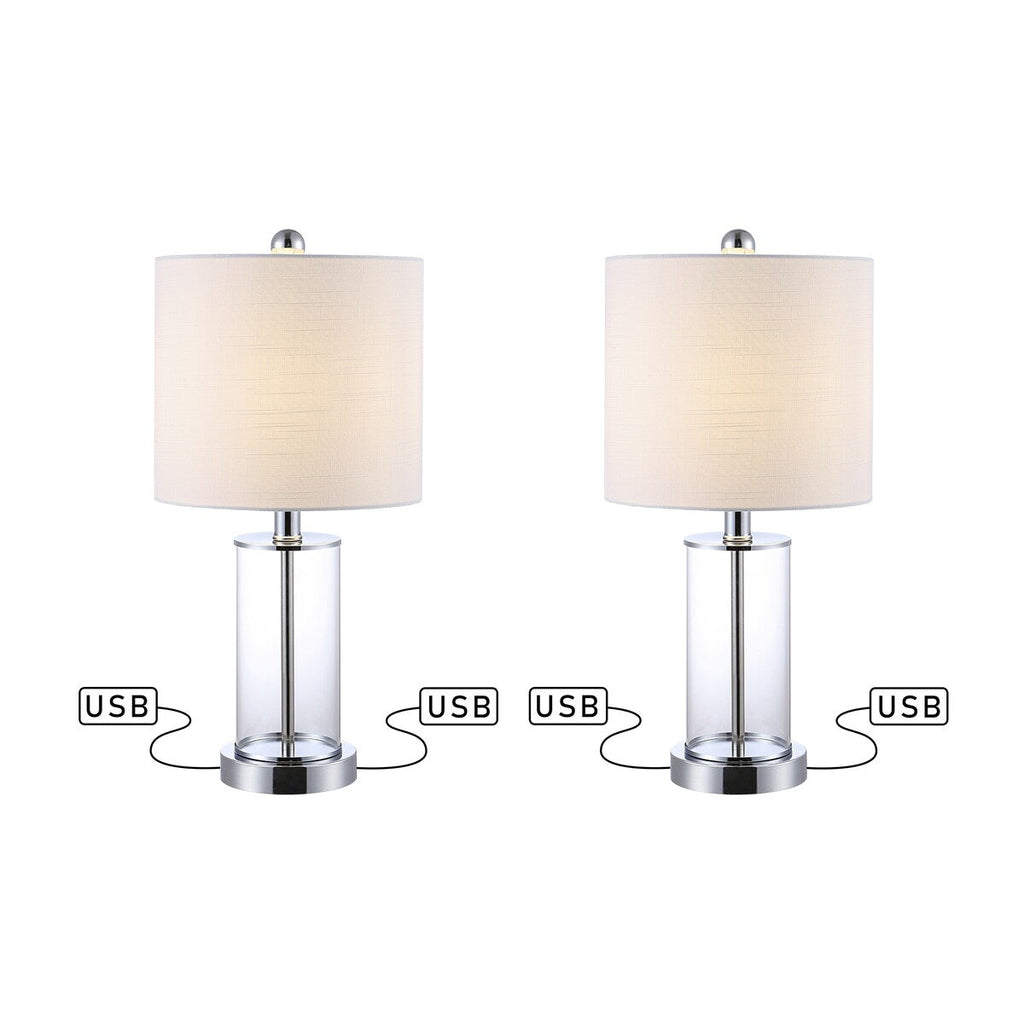 Lampe de table à LED Cabell 21 en verre, contemporaine et moderne, avec chargeur USB, bronze huilé (lot de 2) par JONATHAN Y