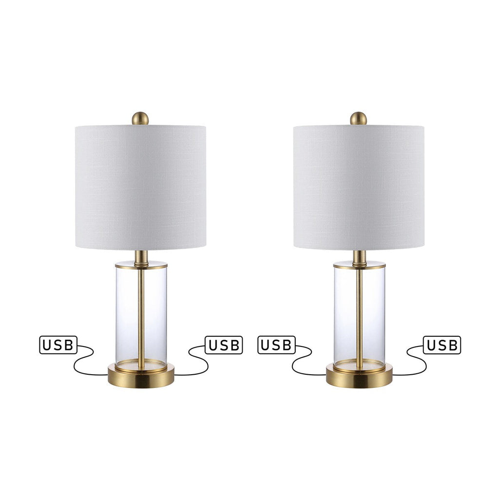 Lampe de table à LED Cabell 21 en verre, contemporaine et moderne, avec chargeur USB, bronze huilé (lot de 2) par JONATHAN Y