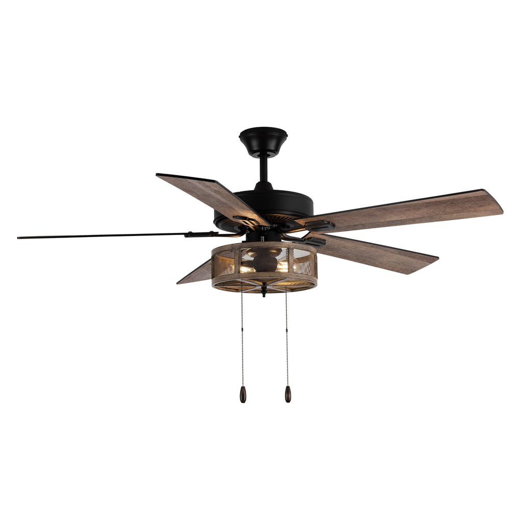 Ventilateur de plafond LED de style ferme en métal brossé Carbon Loft 52