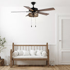 Ventilateur de plafond LED de style ferme en métal brossé Carbon Loft 52