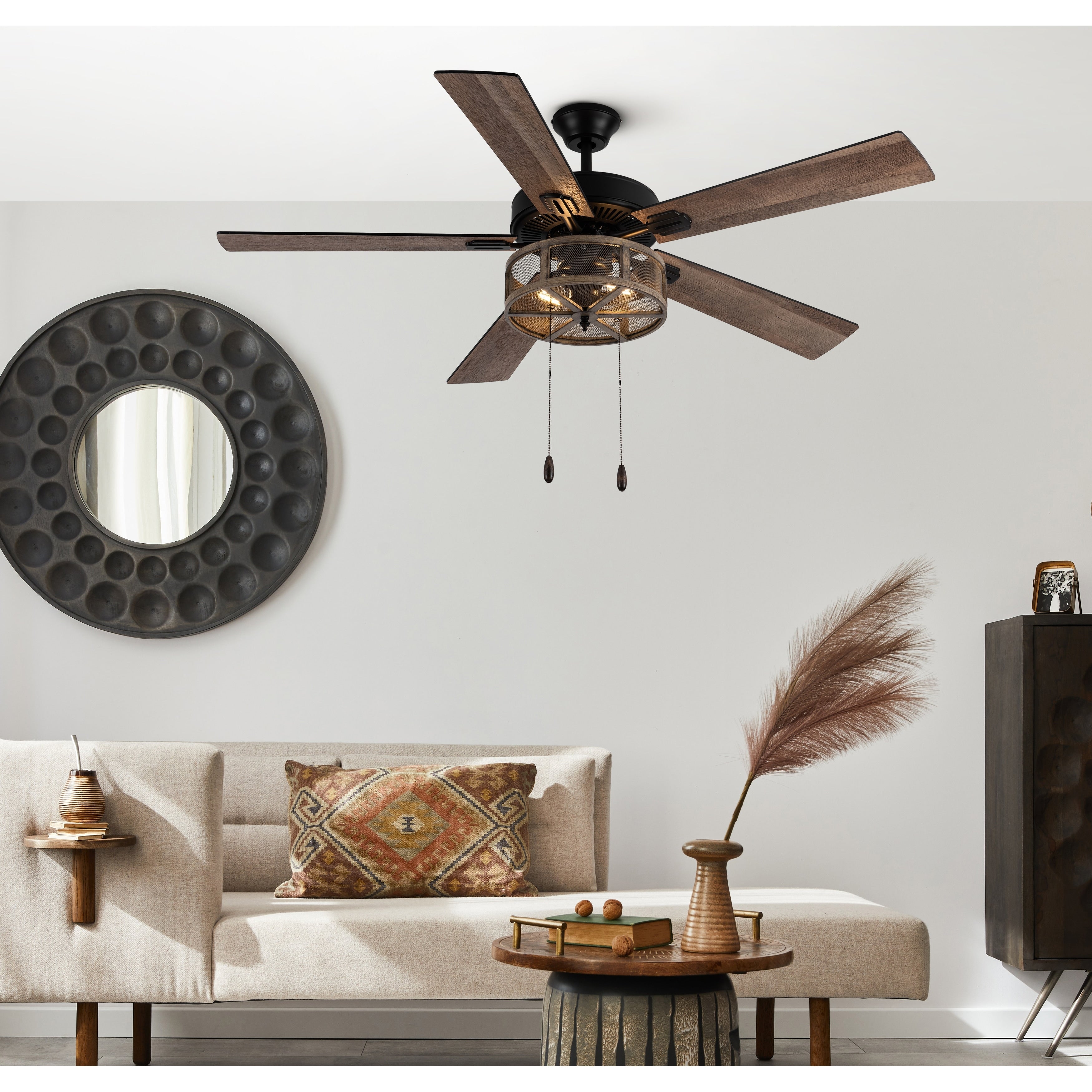 Ventilateur de plafond LED de style ferme en métal brossé Carbon Loft 52
