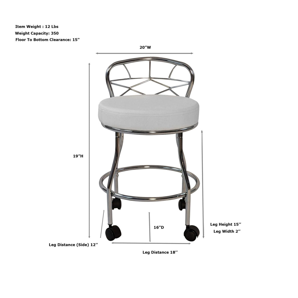 Tabouret de coiffeuse Carolina Living Diana à dossier en X avec roulettes