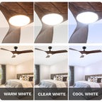 Ventilateur de plafond avec télécommande, éclairage LED tricolore à intensité variable, 52 pouces