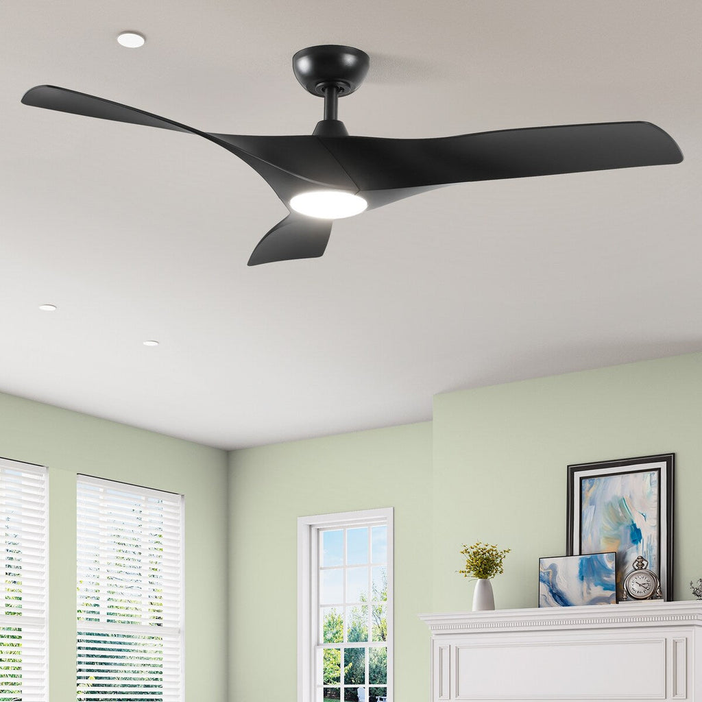 Ventilateur de plafond avec télécommande, éclairage LED tricolore à intensité variable, 52 pouces