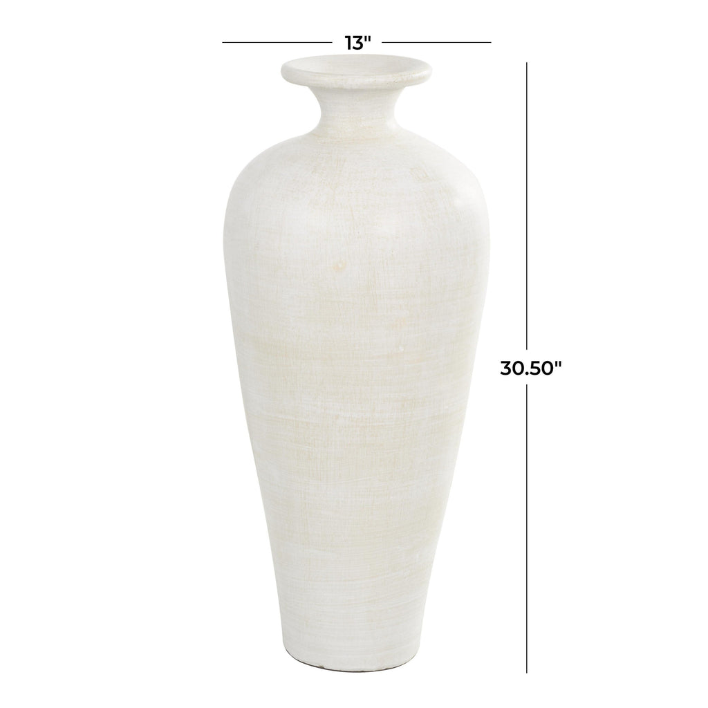 Grand vase décoratif de sol en céramique de forme amphore - Blanc - Roche River Decor
