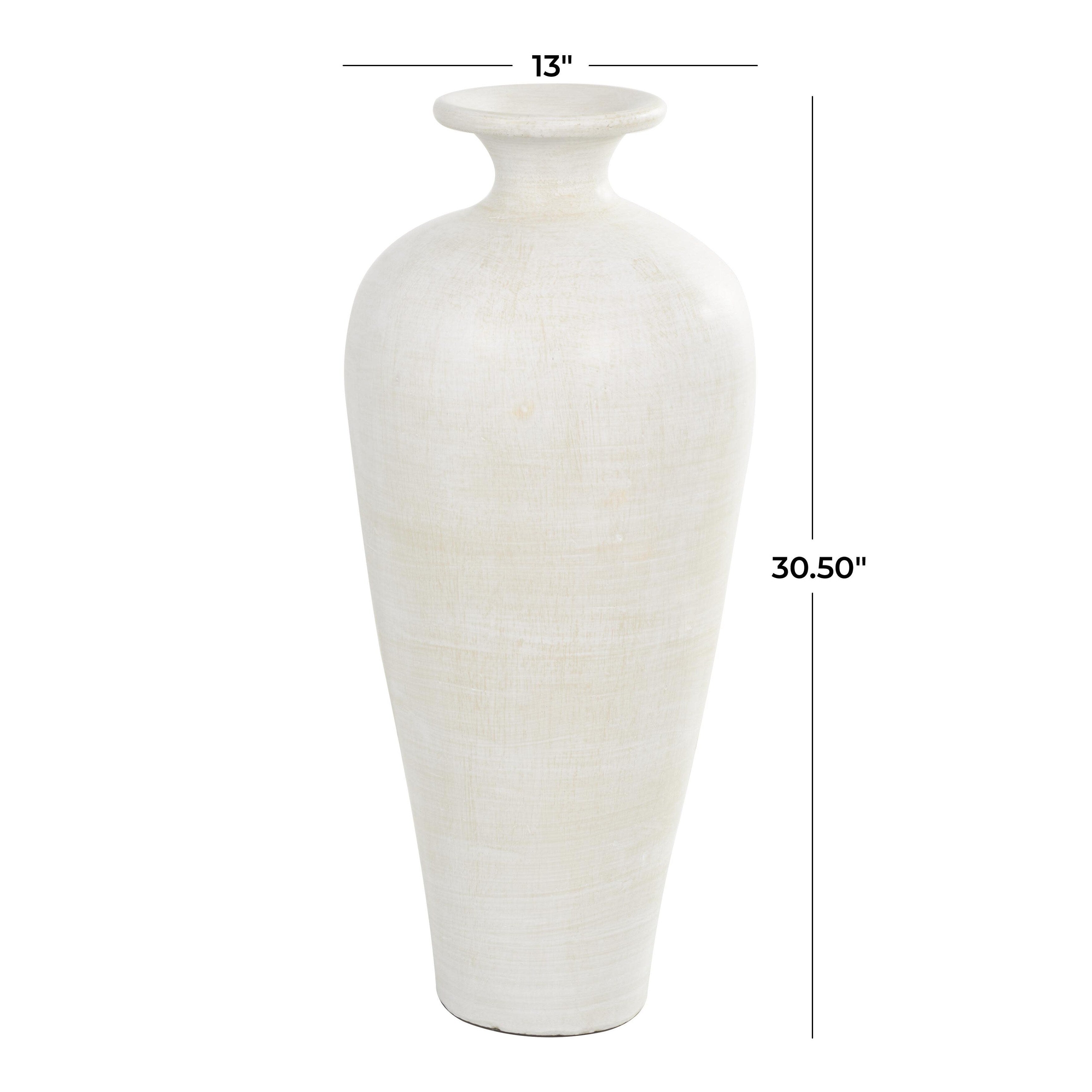Grand vase décoratif de sol en céramique de forme amphore - Blanc - Roche River Decor