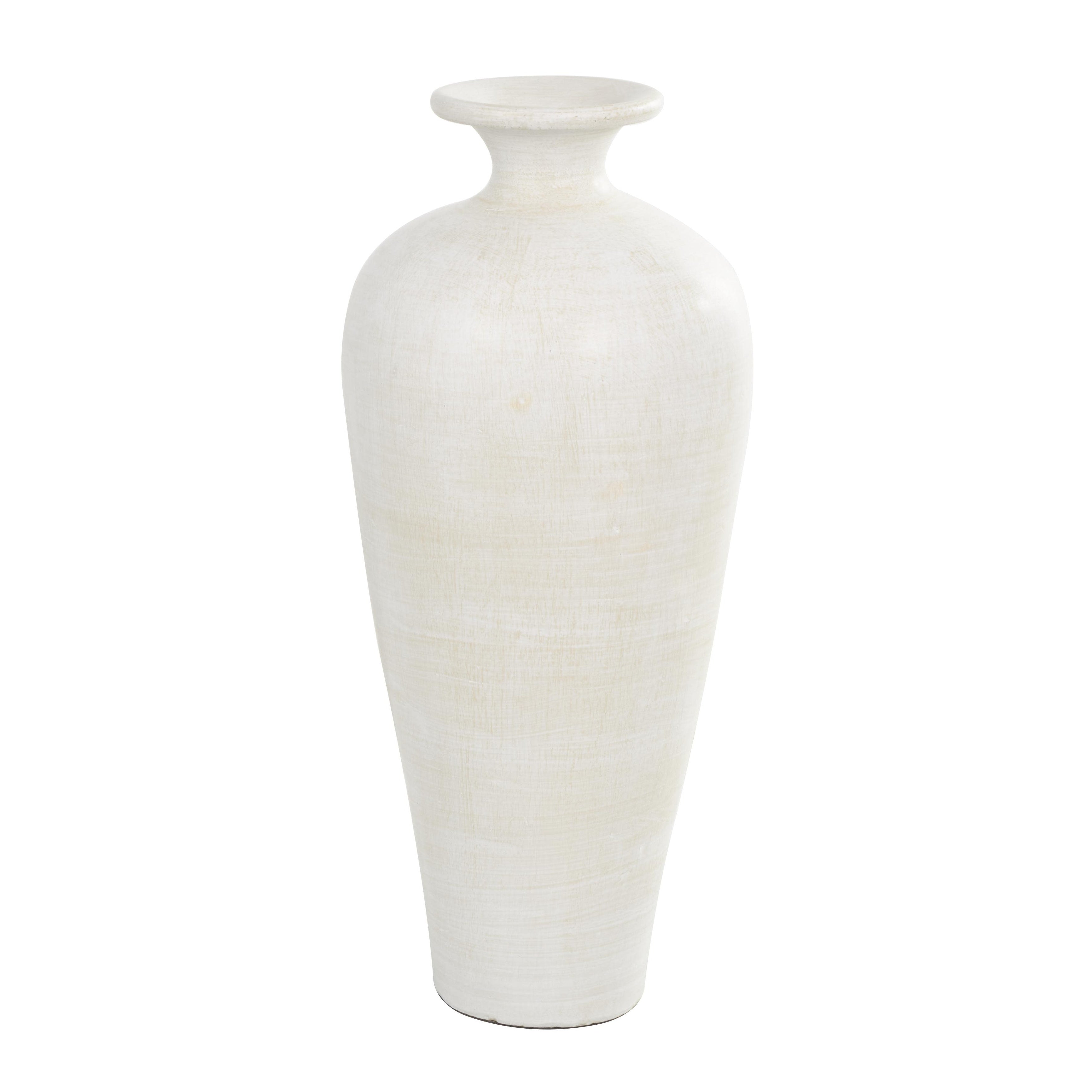 Grand vase décoratif de sol en céramique de forme amphore - Blanc - Roche River Decor