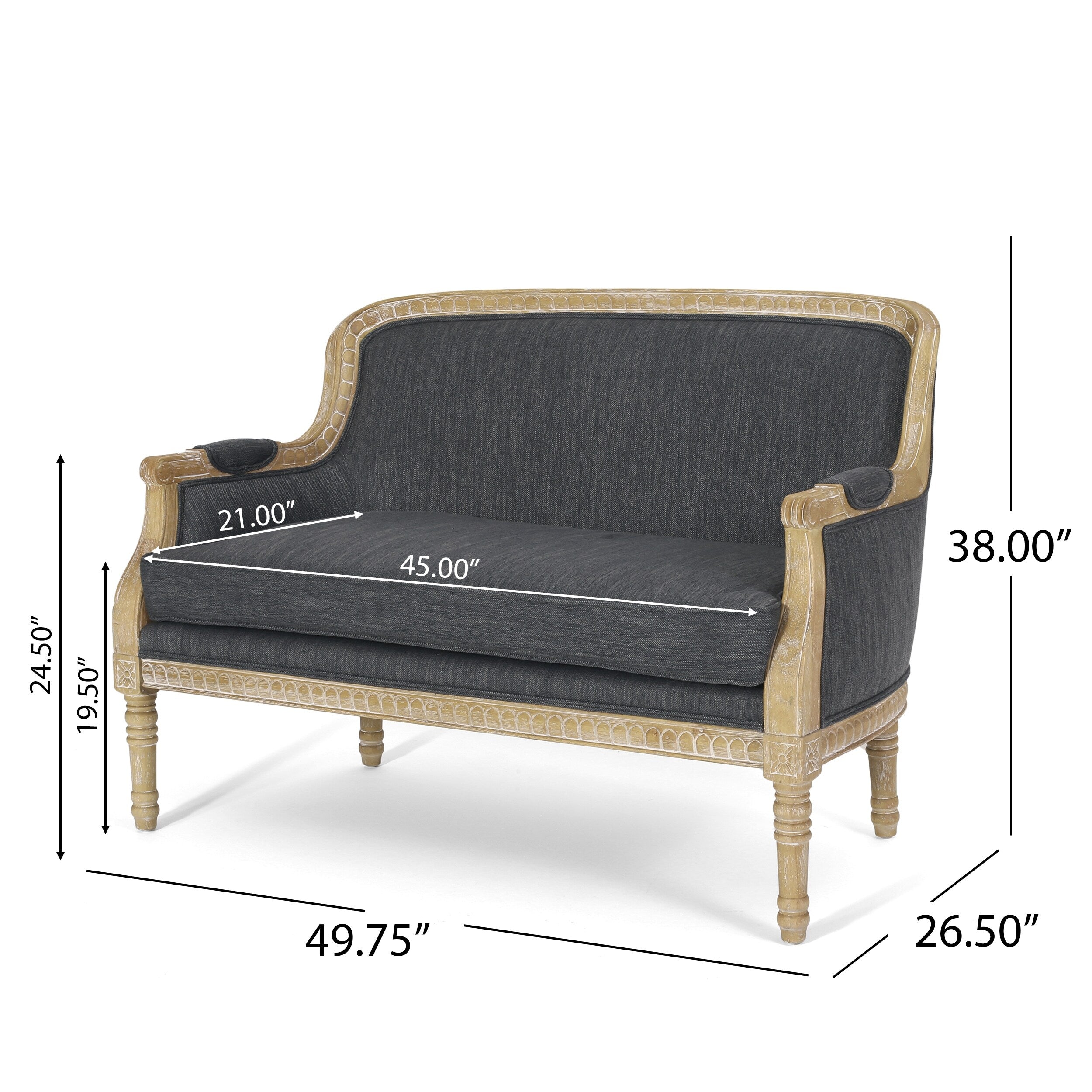 Canapé causeuse en bois anthracite avec cadre en bois d'hévéa
