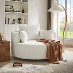 Fauteuil d'appoint en chenille, fauteuil rond avec base pivotante à 360 degrés et 3 coussins amovibles