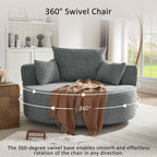 Fauteuil d'appoint en chenille, fauteuil rond avec base pivotante à 360 degrés et 3 coussins amovibles