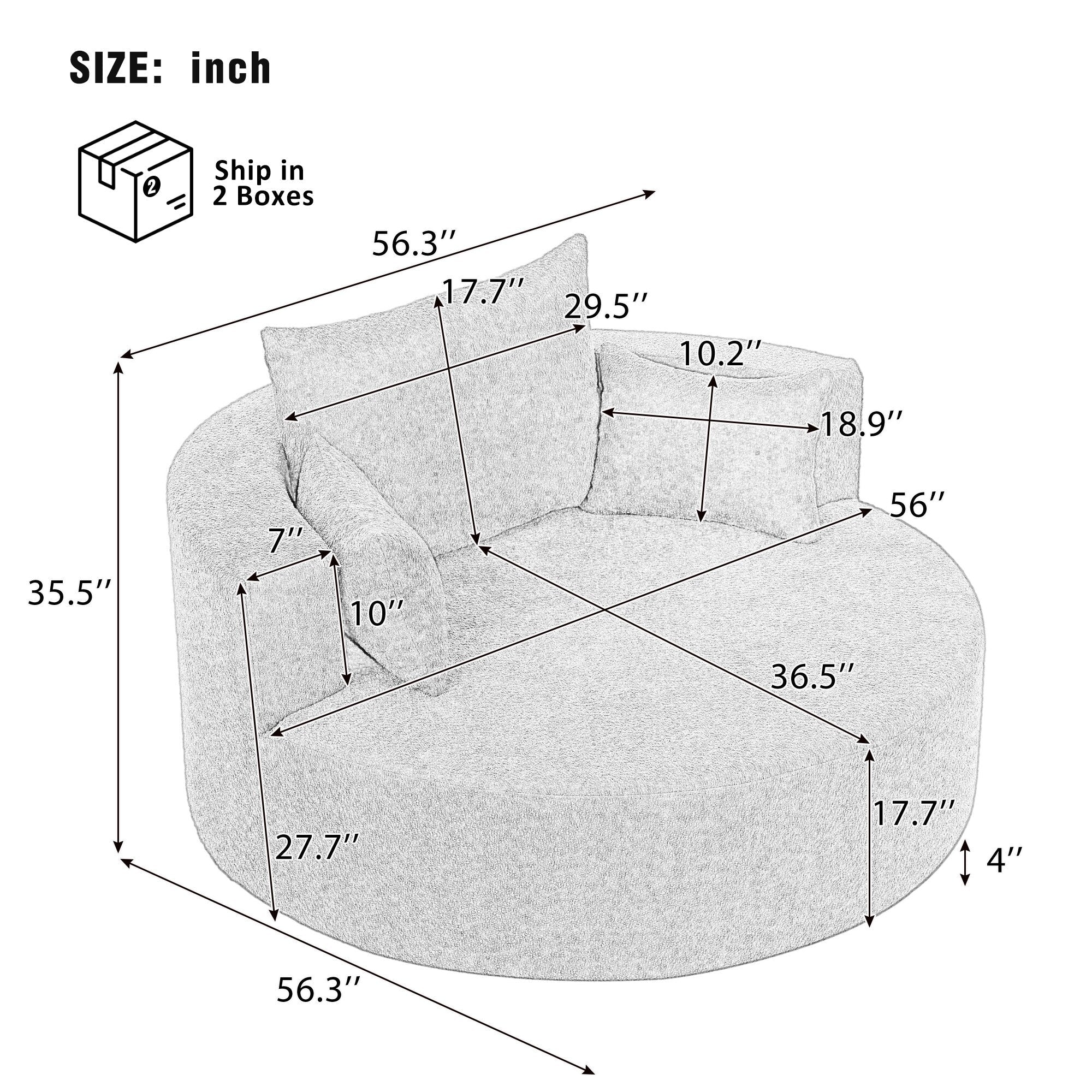 Fauteuil d'appoint en chenille, fauteuil rond avec base pivotante à 360 degrés et 3 coussins amovibles
