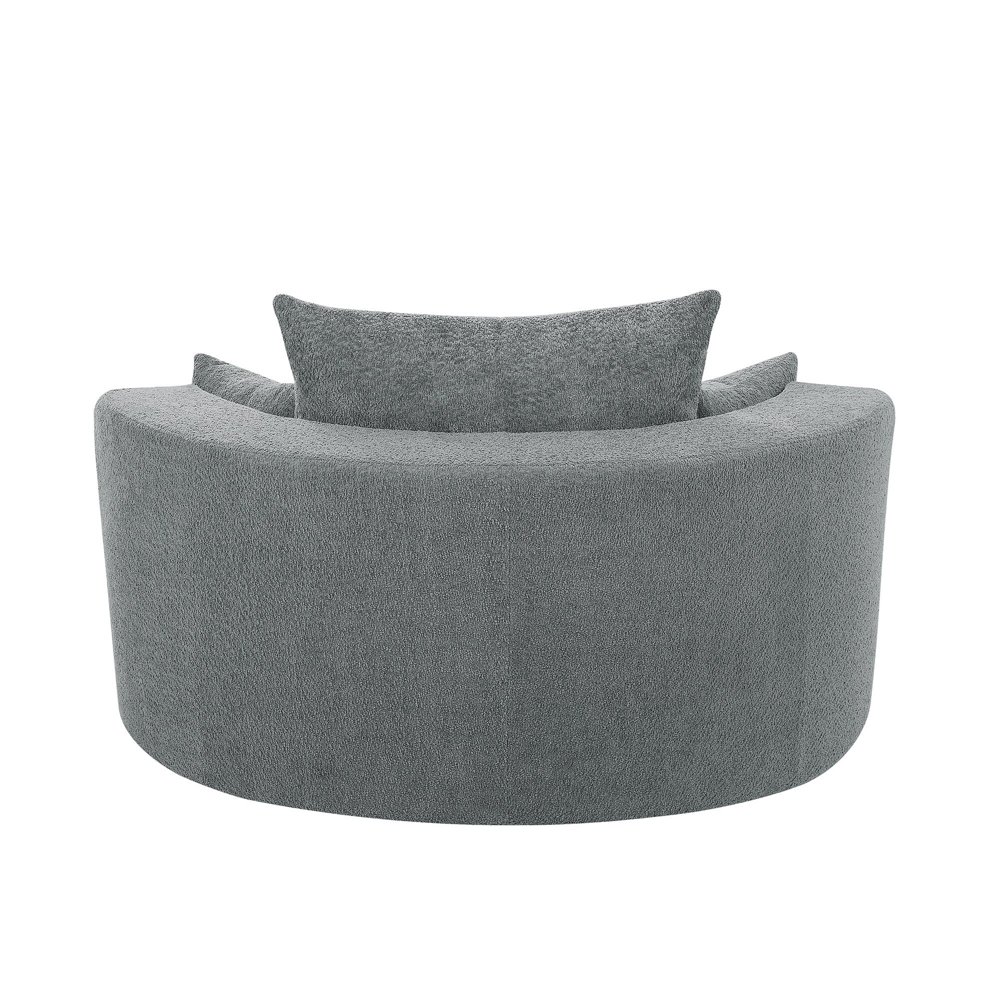 Fauteuil d'appoint en chenille, fauteuil rond avec base pivotante à 360 degrés et 3 coussins amovibles