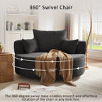 Fauteuil d'appoint en chenille, fauteuil rond avec base pivotante à 360 degrés et 3 coussins amovibles