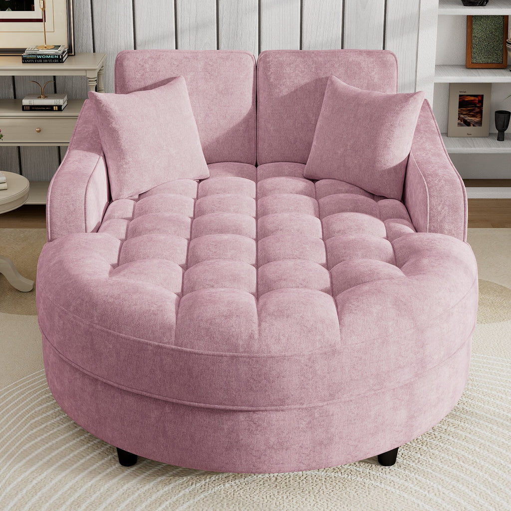 Canapé-lit en chenille, canapé-lit rembourré avec dossier capitonné et 2 coussins amovibles pour le salon