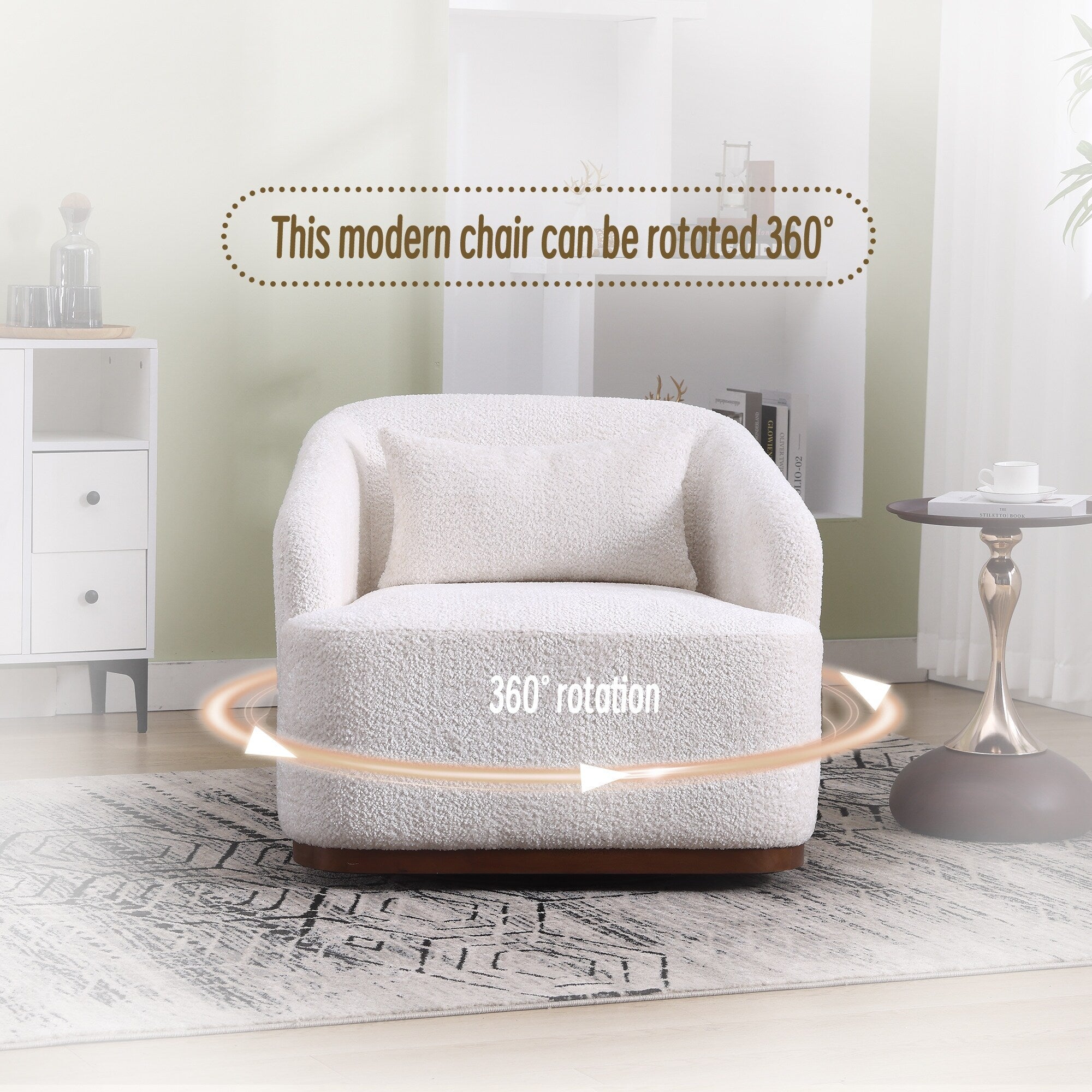 Fauteuil pivotant en chenille, canapé d'appoint confortable à 360 degrés pour salon, chambre et bureau avec coussin amovible