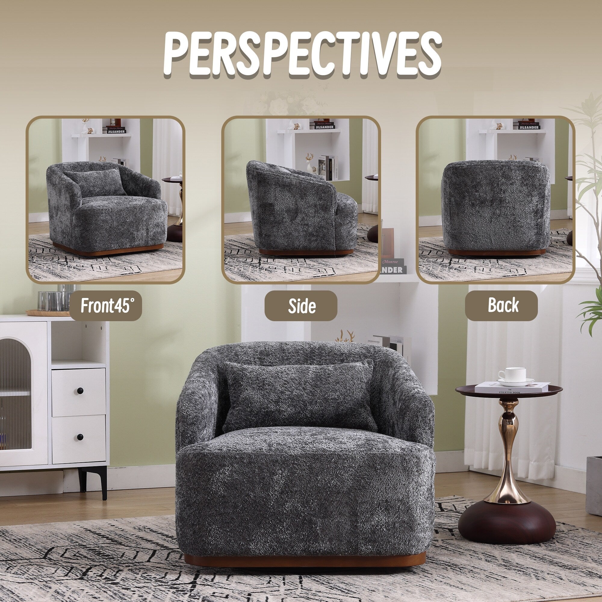 Fauteuil pivotant en chenille, canapé d'appoint confortable à 360 degrés pour salon, chambre et bureau avec coussin amovible