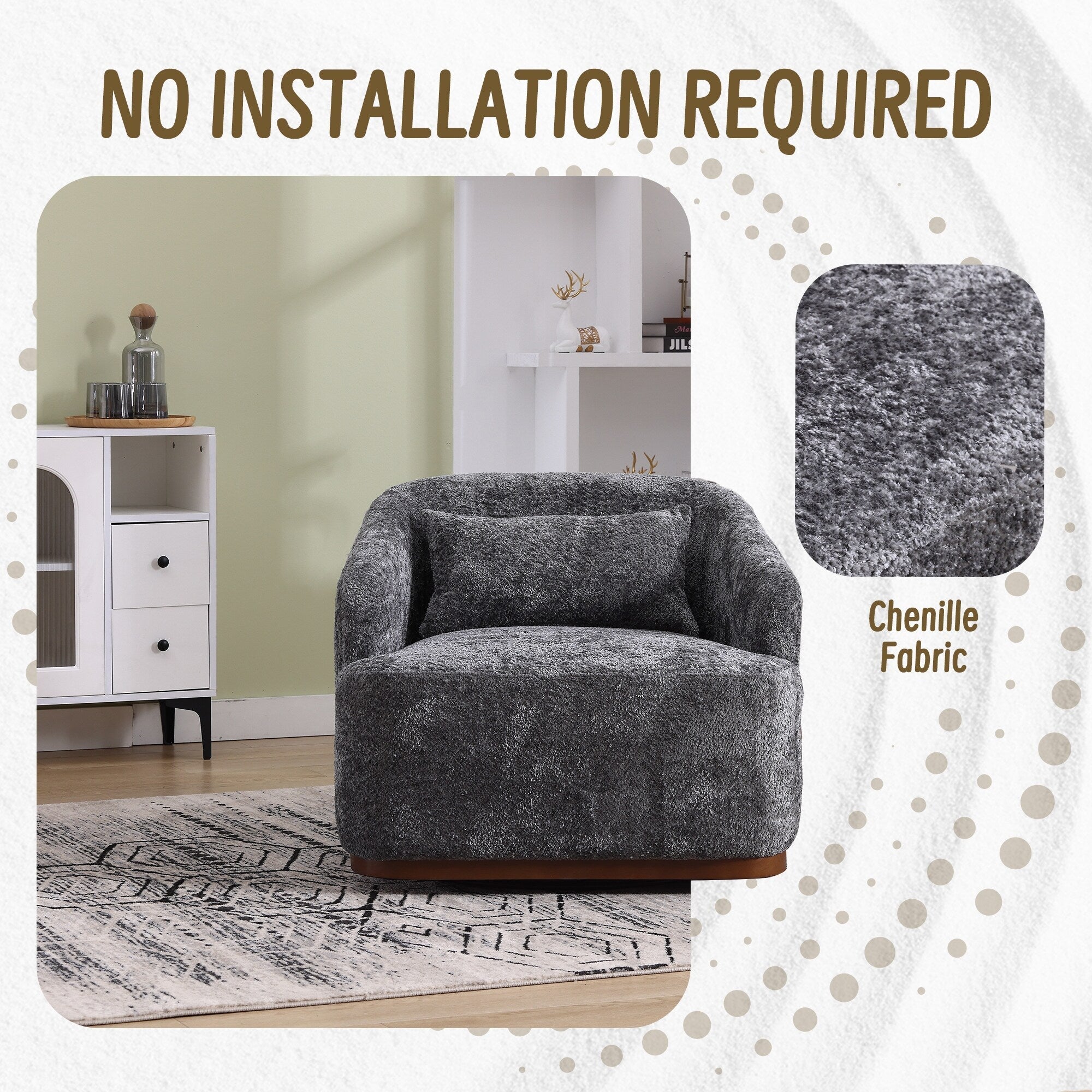 Fauteuil pivotant en chenille, canapé d'appoint confortable à 360 degrés pour salon, chambre et bureau avec coussin amovible