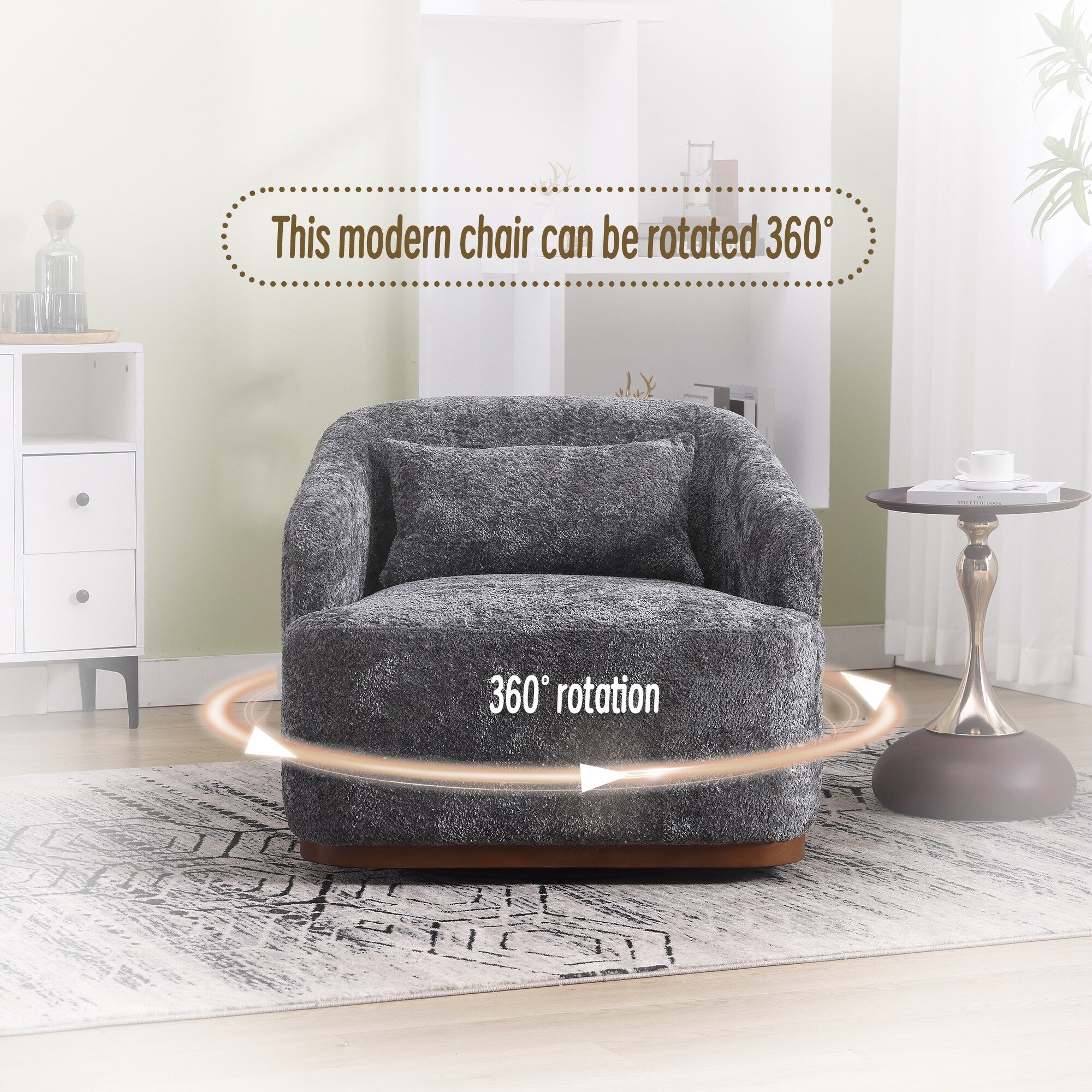 Fauteuil pivotant en chenille, canapé d'appoint confortable à 360 degrés pour salon, chambre et bureau avec coussin amovible