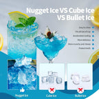 Machine à glaçons portable de comptoir Nugget Ice avec boutons mécaniques, équipée d'un panier à glaçons et d'une pelle à glaçons, en acier inoxydable