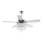 Lustre/ventilateur de plafond à 4 lumières en chrome/cristal avec télécommande