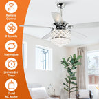 Lustre/ventilateur de plafond à 4 lumières en chrome/cristal avec télécommande