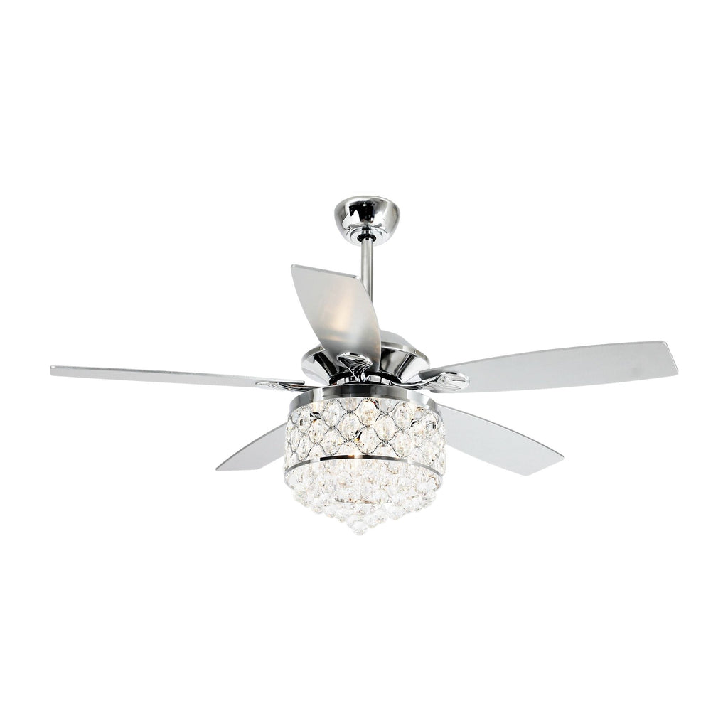 Lustre/ventilateur de plafond à 4 lumières en chrome/cristal avec télécommande