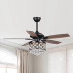 Lustre/ventilateur de plafond à 4 lumières en chrome/cristal avec télécommande