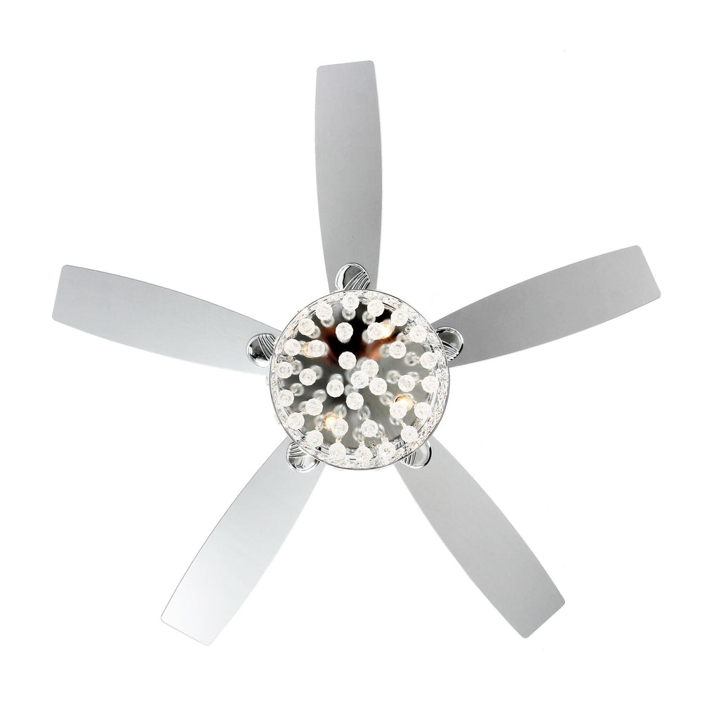 Lustre/ventilateur de plafond à 4 lumières en chrome/cristal avec télécommande