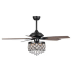 Lustre/ventilateur de plafond à 4 lumières en chrome/cristal avec télécommande