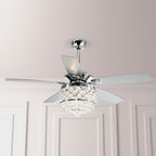 Lustre/ventilateur de plafond à 4 lumières en chrome/cristal avec télécommande