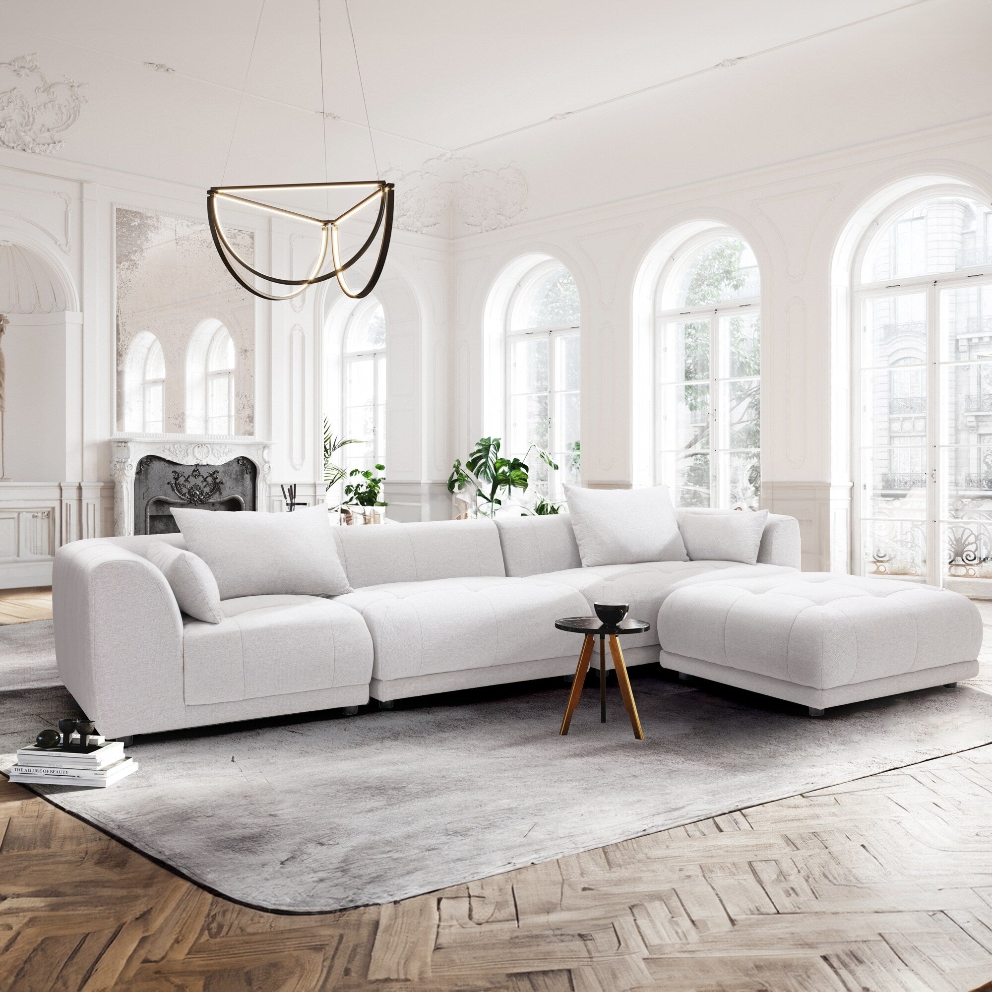 Canapé modulaire Cloud 144 avec pouf - Canapé de salon en tissu chenille moelleux