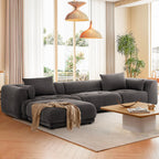 Canapé modulaire Cloud 144 avec pouf - Canapé de salon en tissu chenille moelleux