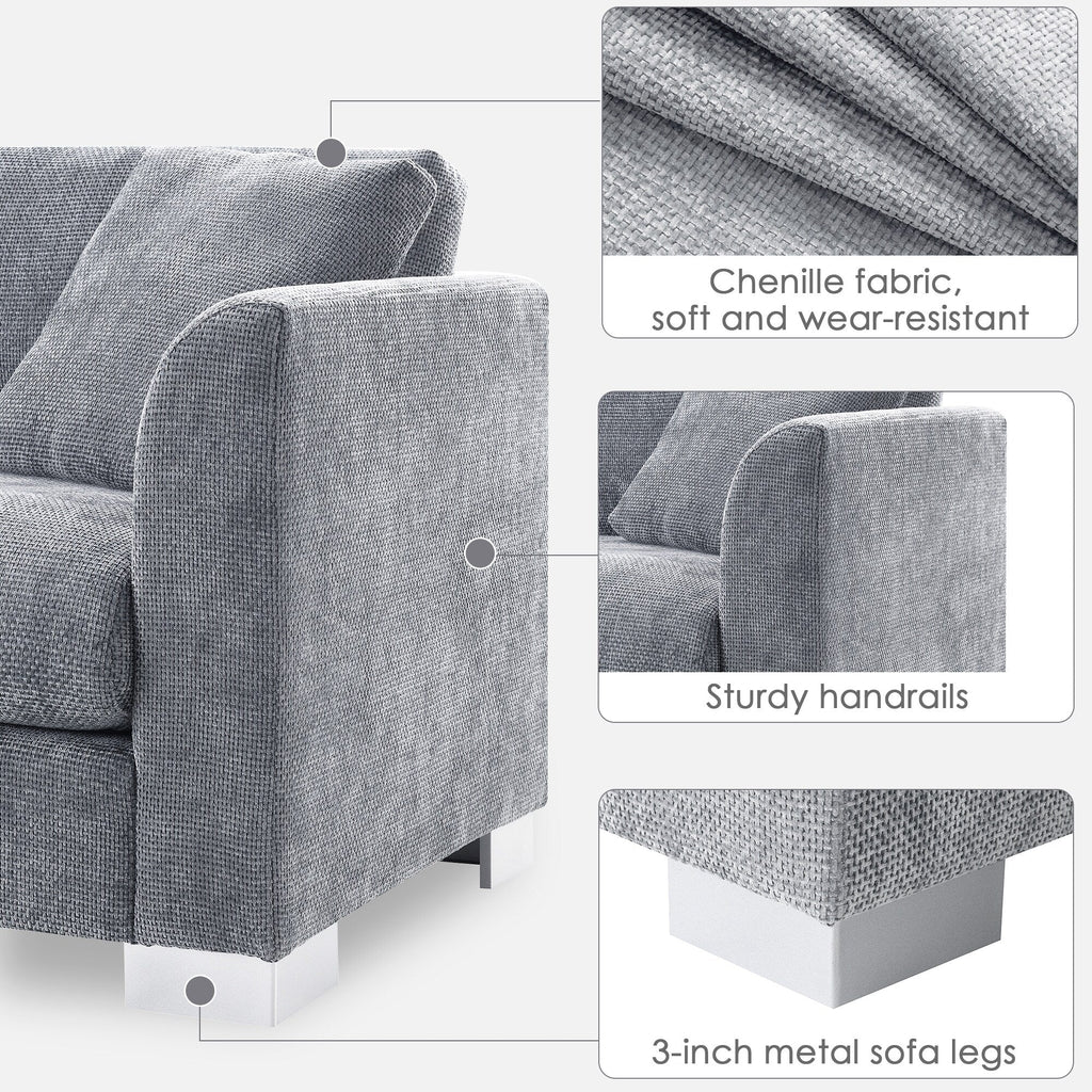 Canapé sectionnel Cloud, ensemble de canapés de luxe en forme de L avec 2 oreillers gratuits, mobilier d'intérieur 4 places en chenille avec méridienne surdimensionnée