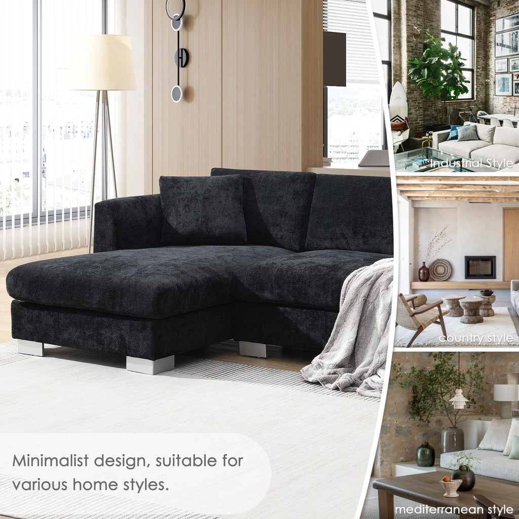Canapé sectionnel Cloud, ensemble de canapés de luxe en forme de L avec 2 oreillers gratuits, mobilier d'intérieur 4 places en chenille avec méridienne surdimensionnée