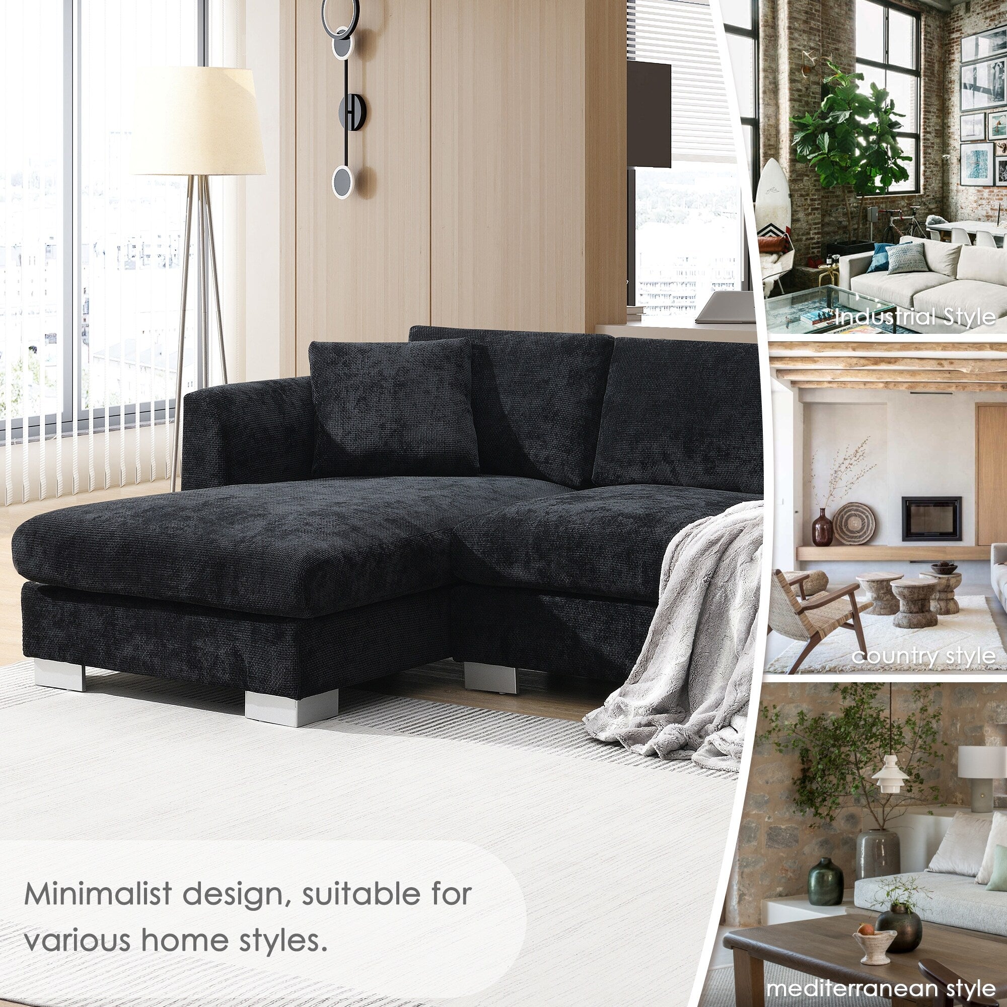 Canapé sectionnel Cloud, ensemble de canapés de luxe en forme de L avec 2 oreillers gratuits, mobilier d'intérieur 4 places en chenille avec méridienne surdimensionnée