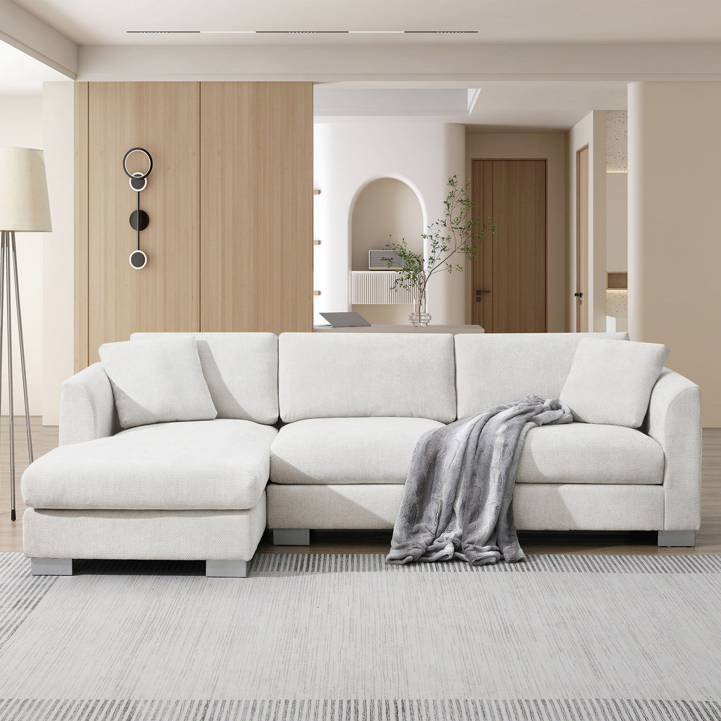 Canapé sectionnel Cloud, ensemble de canapés de luxe en forme de L avec 2 oreillers gratuits, mobilier d'intérieur 4 places en chenille avec méridienne surdimensionnée