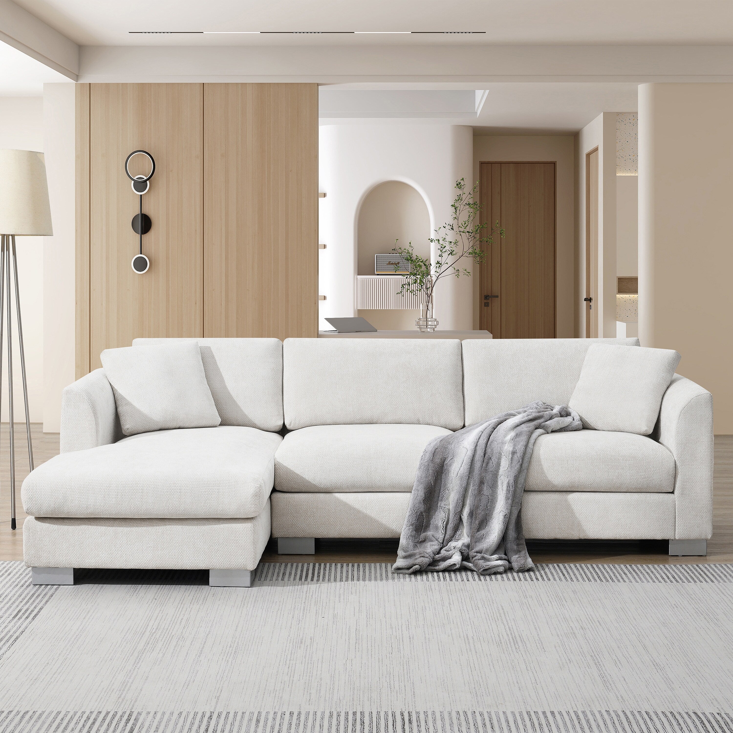 Canapé sectionnel Cloud, ensemble de canapés de luxe en forme de L avec 2 oreillers gratuits, mobilier d'intérieur 4 places en chenille avec méridienne surdimensionnée