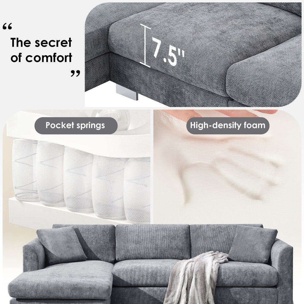 Canapé sectionnel Cloud, ensemble de canapés de luxe en forme de L avec 2 oreillers gratuits, mobilier d'intérieur 4 places en chenille avec méridienne surdimensionnée