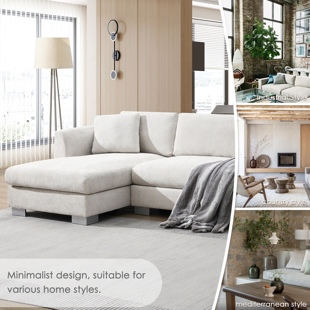 Canapé sectionnel Cloud, ensemble de canapés de luxe en forme de L avec 2 oreillers gratuits, mobilier d'intérieur 4 places en chenille avec méridienne surdimensionnée