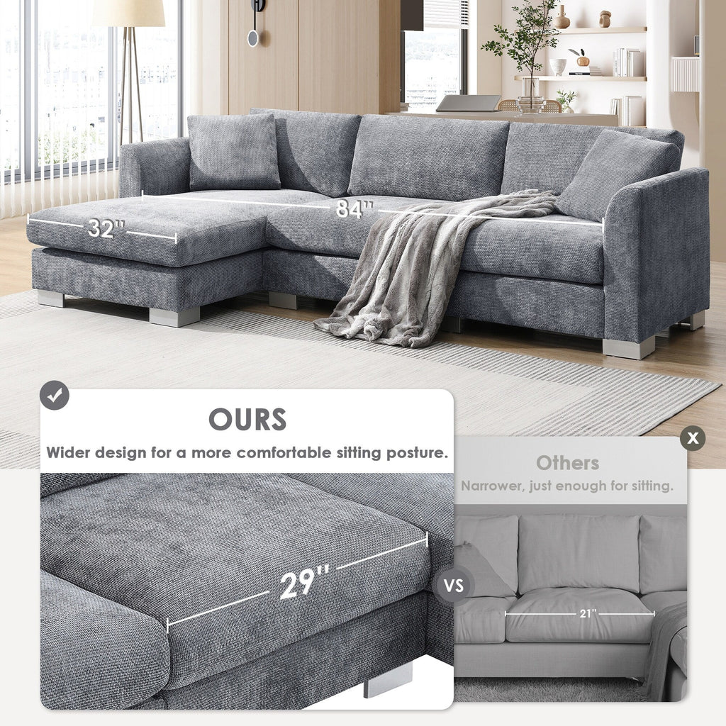 Canapé sectionnel Cloud, ensemble de canapés de luxe en forme de L avec 2 oreillers gratuits, mobilier d'intérieur 4 places en chenille avec méridienne surdimensionnée