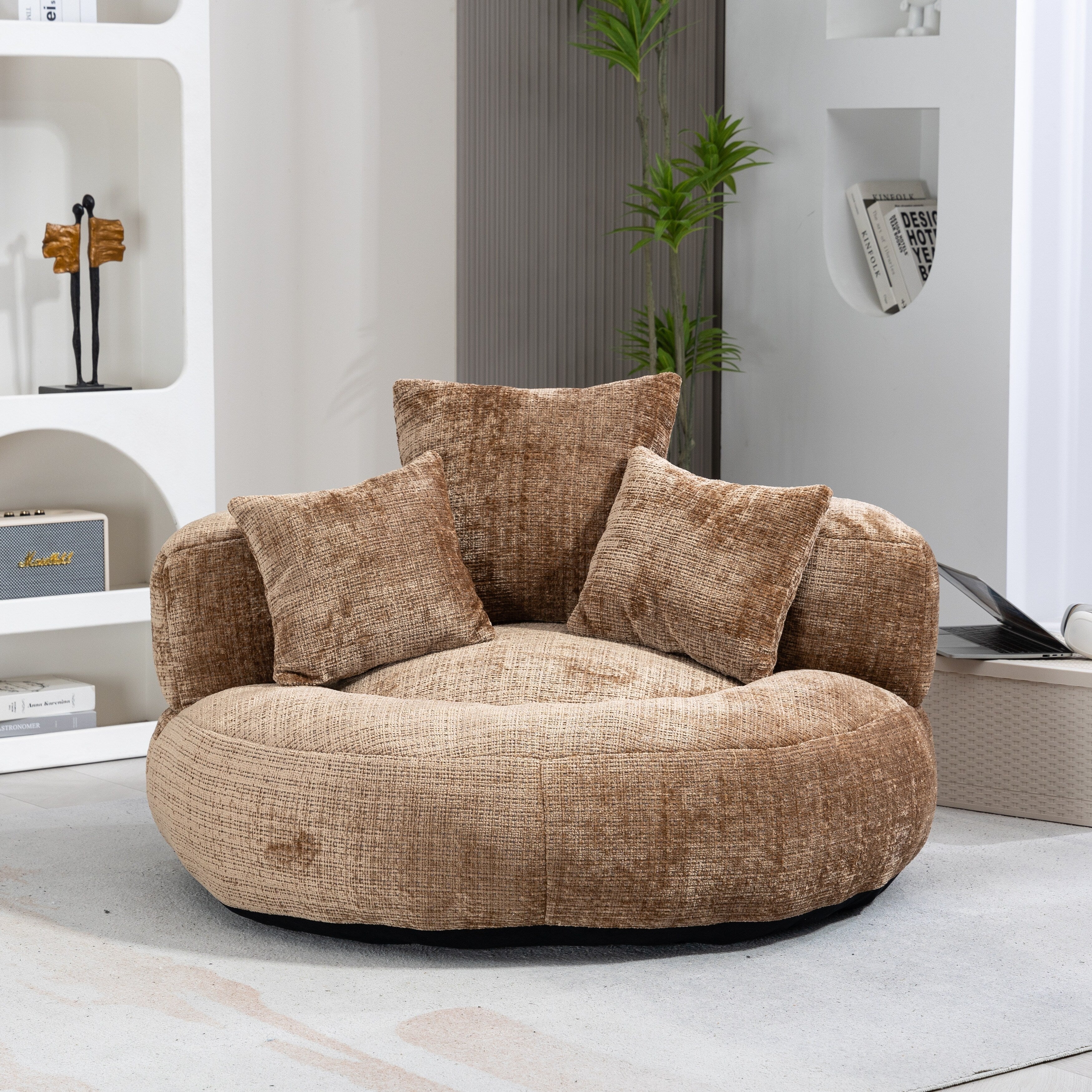 Canapé poire surdimensionné en chenille de 42,52 pouces avec trois oreillers pour chambre à coucher