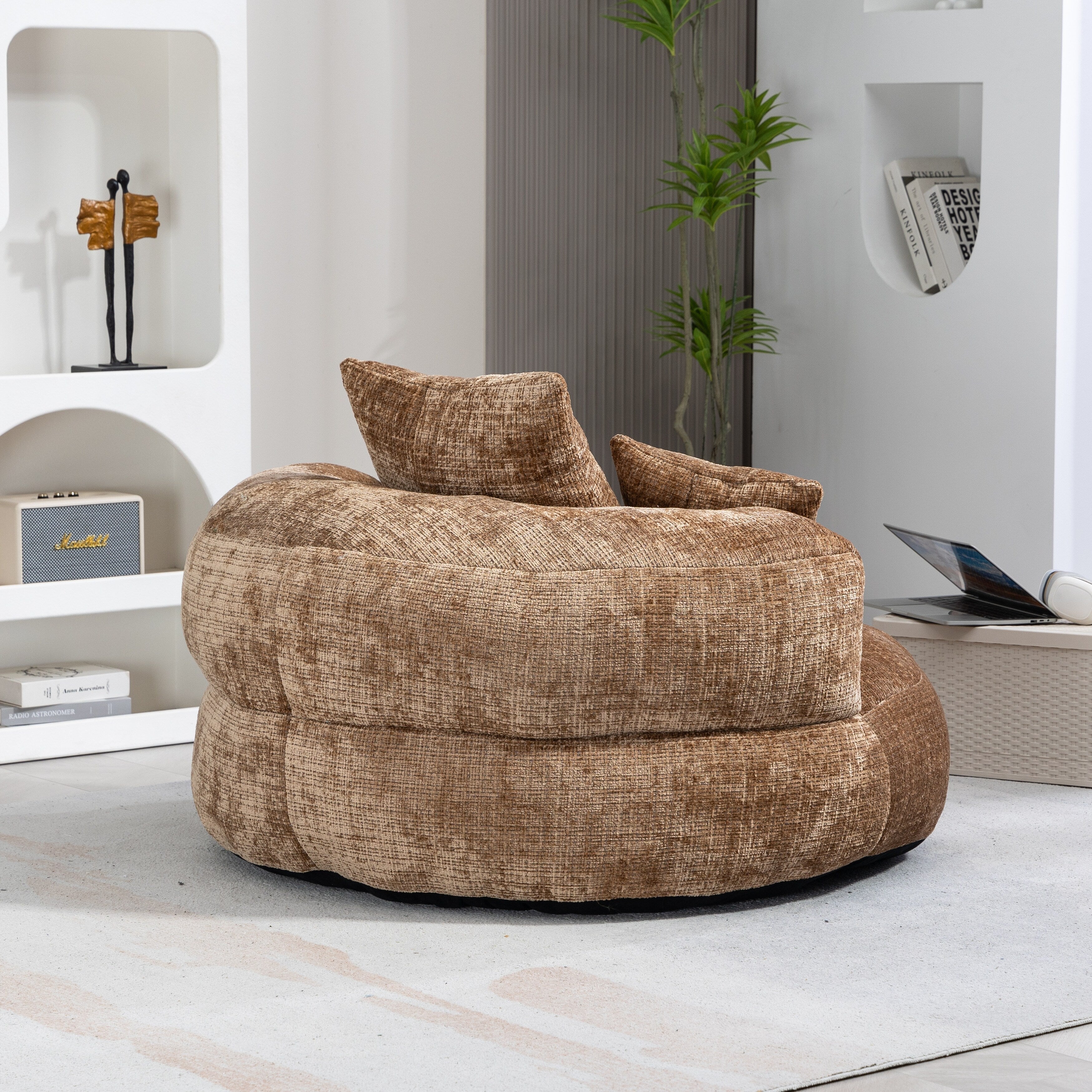 Canapé poire surdimensionné en chenille de 42,52 pouces avec trois oreillers pour chambre à coucher