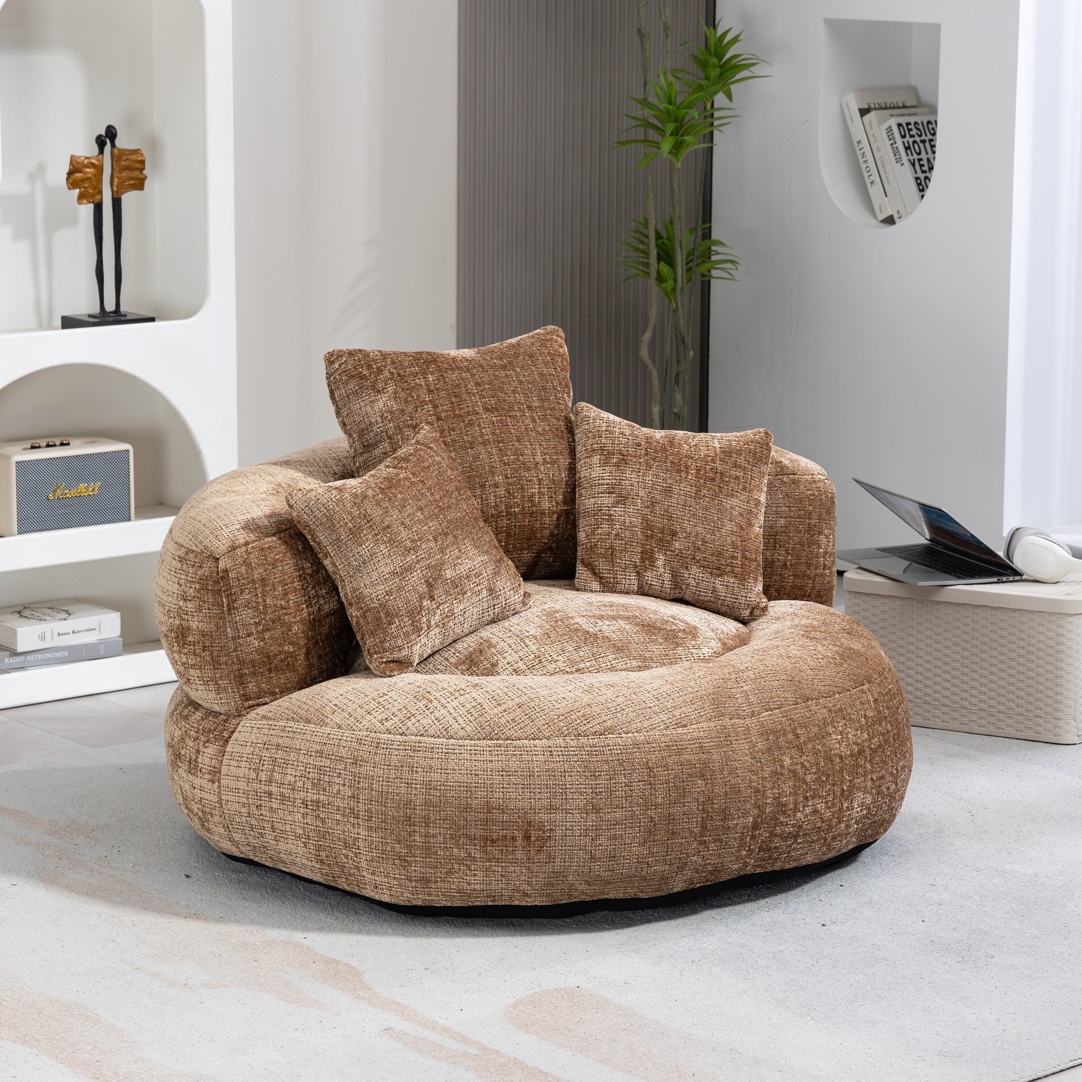 Canapé poire surdimensionné en chenille de 42,52 pouces avec trois oreillers pour chambre à coucher