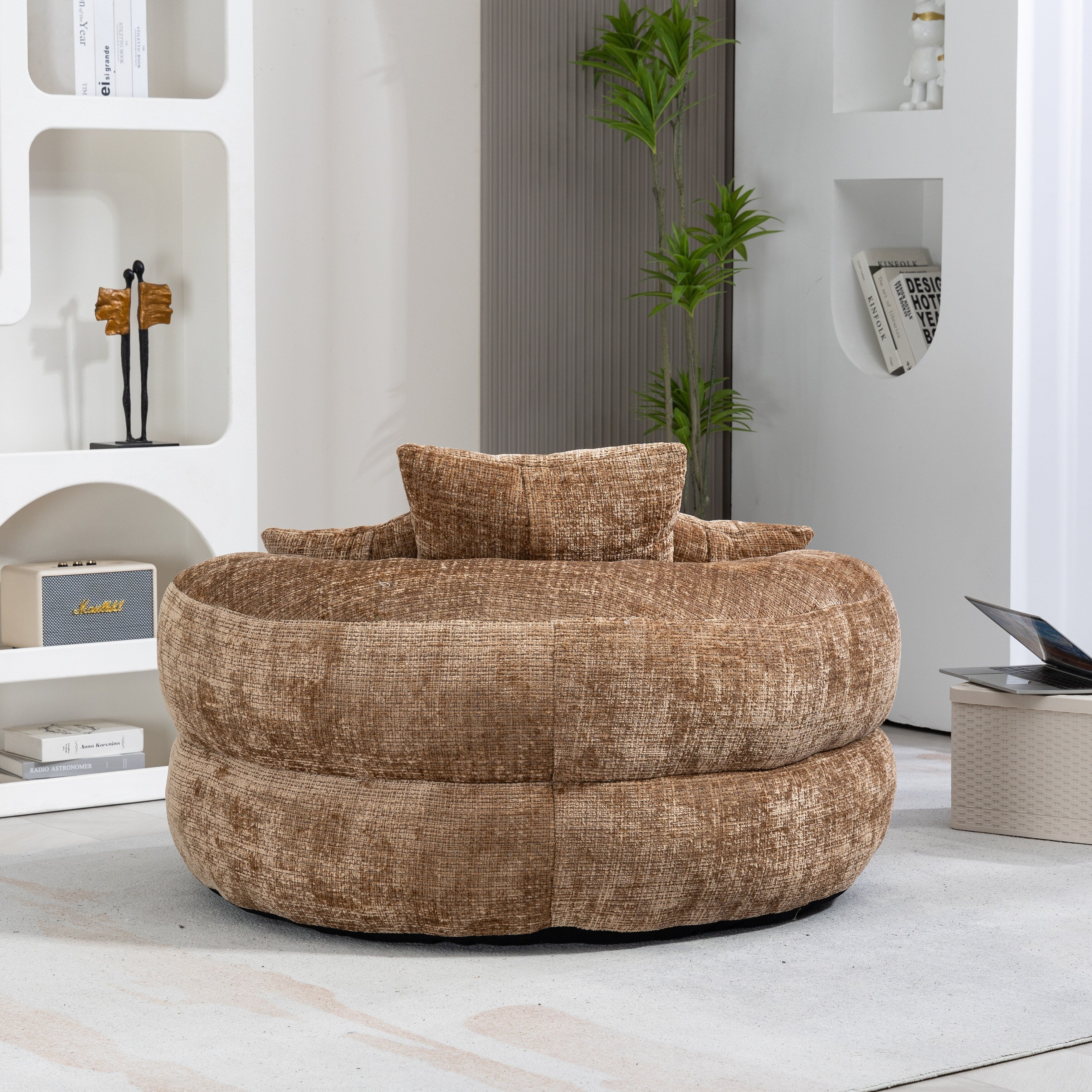 Canapé poire surdimensionné en chenille de 42,52 pouces avec trois oreillers pour chambre à coucher