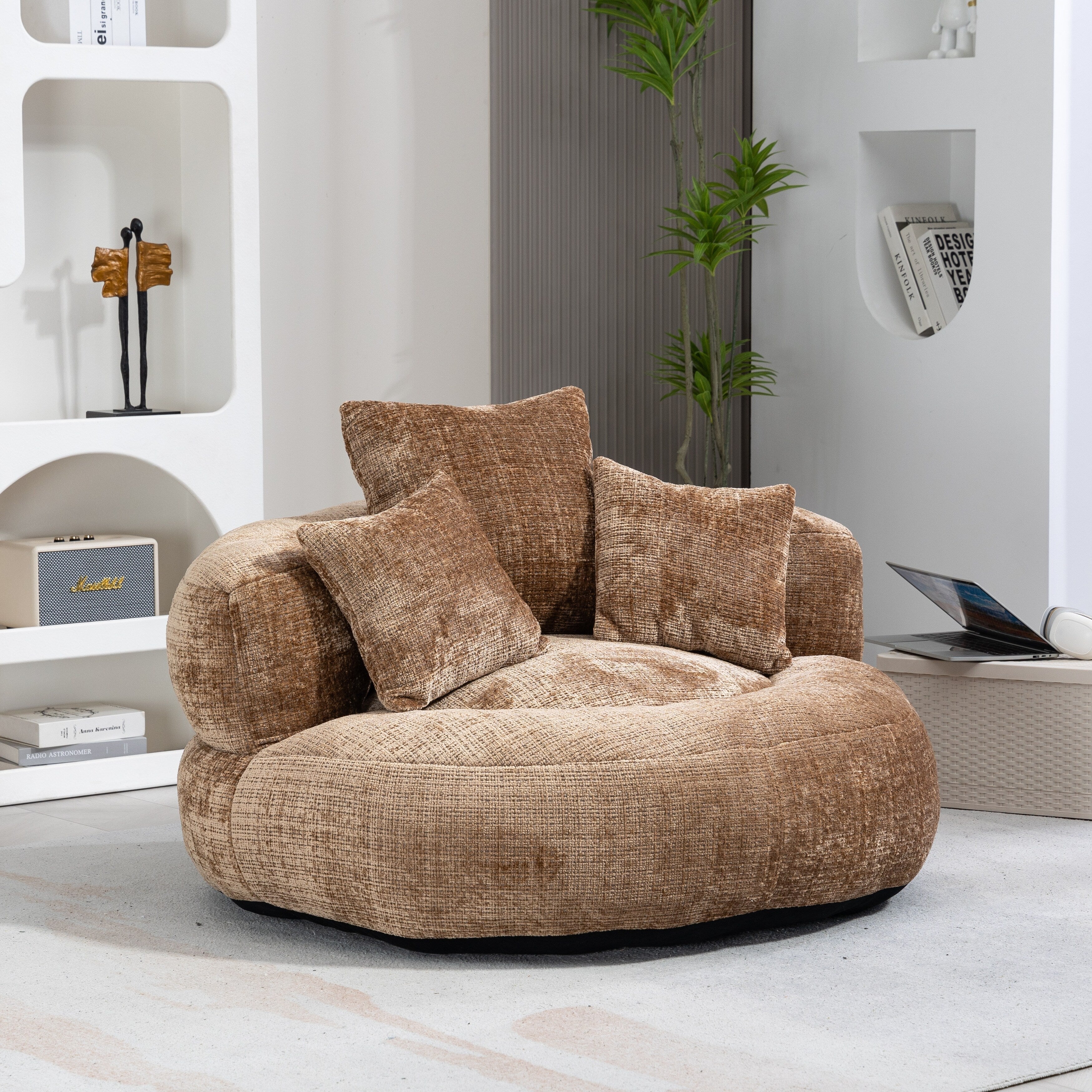 Canapé poire surdimensionné en chenille de 42,52 pouces avec trois oreillers pour chambre à coucher